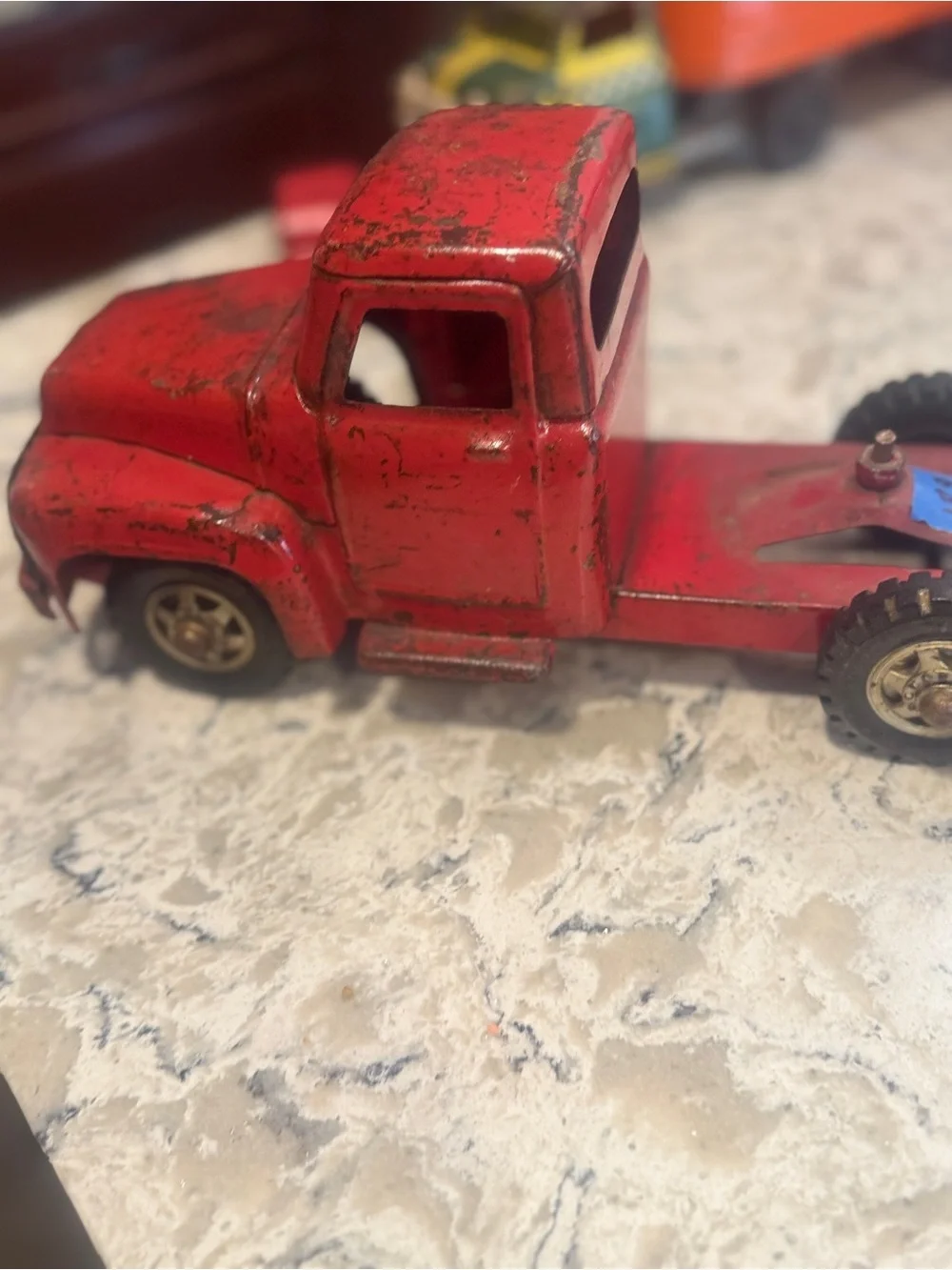 Vintage Red Toy Truck Tractor Trailer Pair